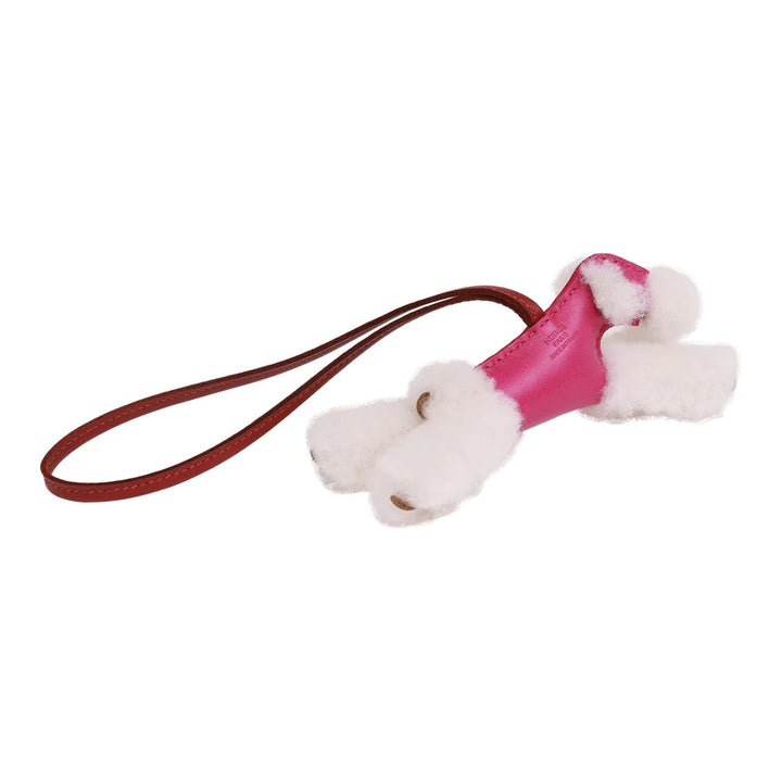 HERMÈS ROSE POURPRE &amp; ROUGE GRENAT LAMBSKIN &amp; SHEARLING BUDY BAG CHARM