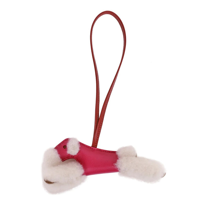 HERMÈS ROSE POURPRE &amp; ROUGE GRENAT LAMBSKIN &amp; SHEARLING BUDY BAG CHARM