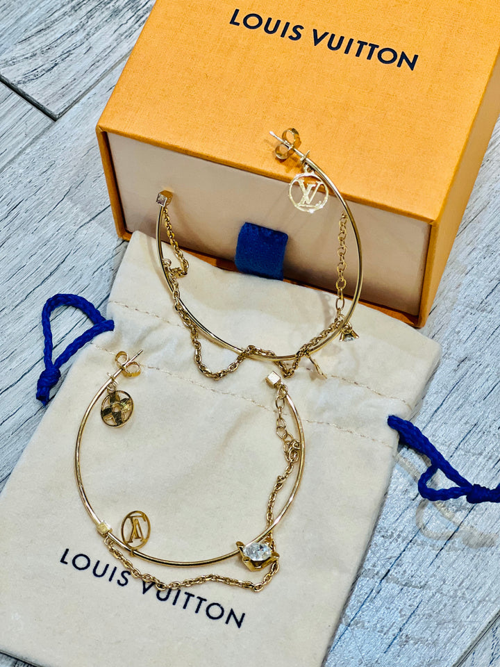 Louis Vuitton Monogram Hoops Earrings Charms &amp; Chains