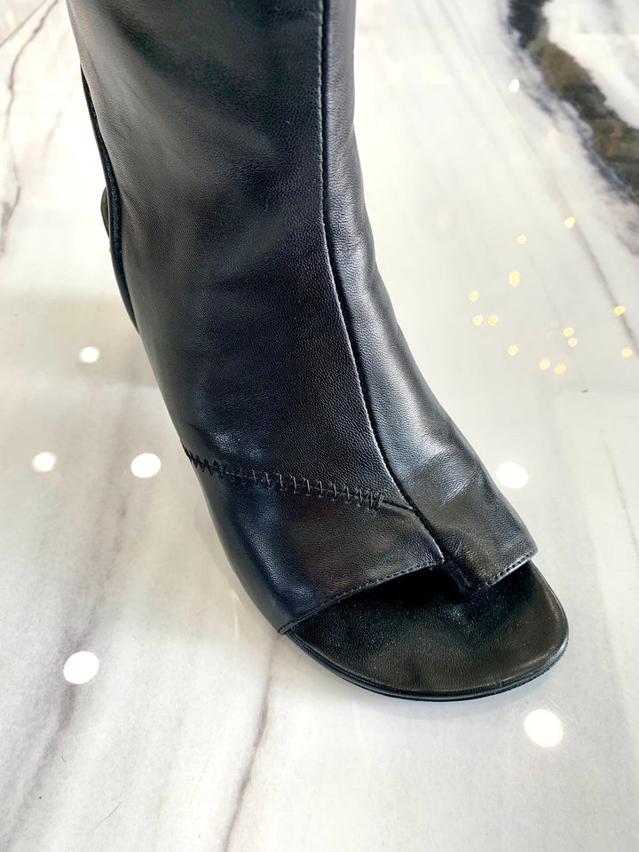 PHILLIP LIM MID-CALF DRUM OPEN TOE BOOTS