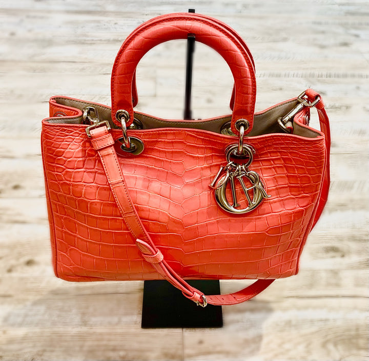 CHRISTIAN DIOR DIORISSIMO CROCODILE LARGE PINK TOTE-HS