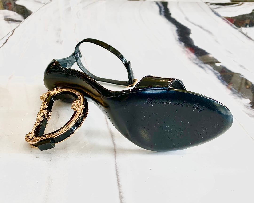 DOLCE &amp; GABBANA SCULPTED PATENT LEATHER SANDALS