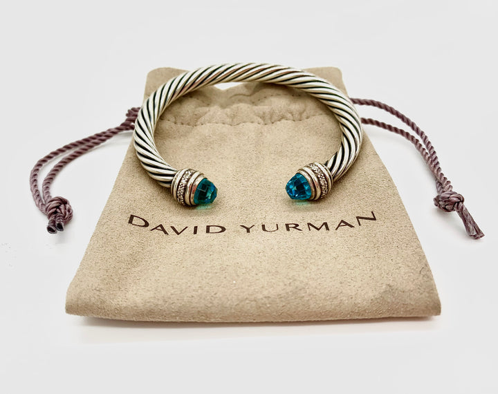 DAVID YURMAN BLUE TOPAZ AND DIAMOND CABLE BRACELET