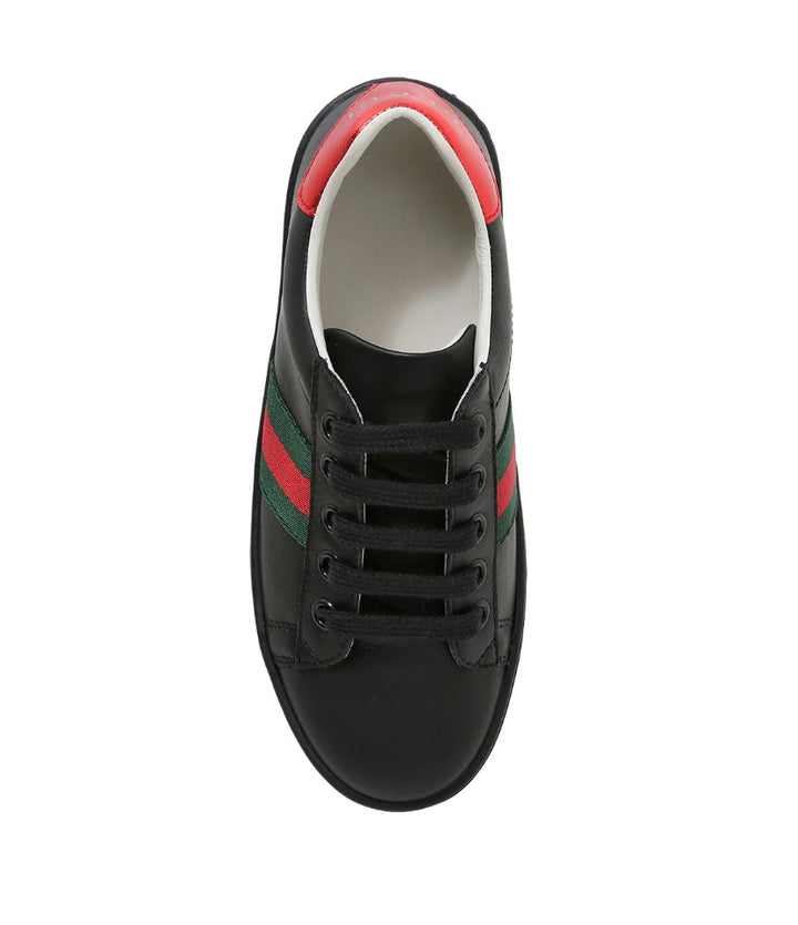 GUCCI BLACK LEATHER LOW-TOP TODDLER SNEAKERS
