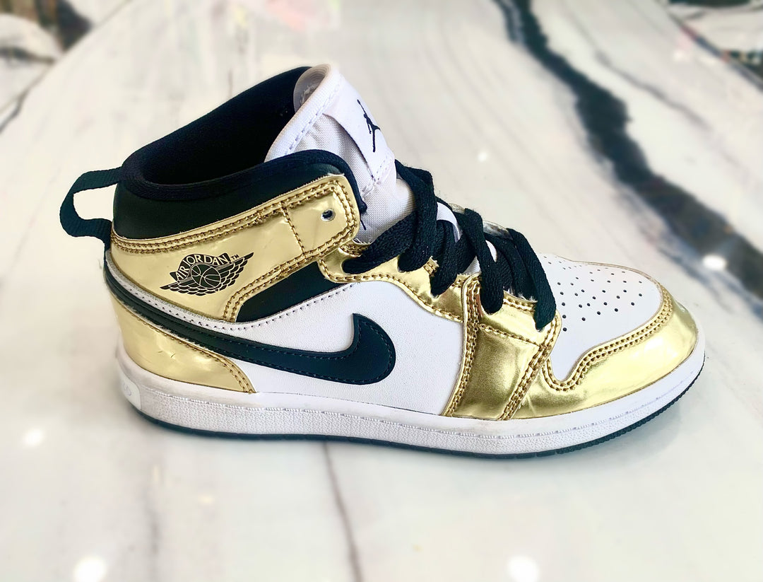 NIKE AIR JORDAN 1 MID METALLIC GOLD KIDS SNEAKERS