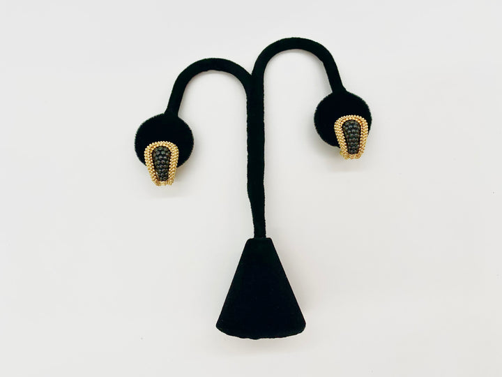 LAGOS BLACK &amp; GOLD CAVIAR HUGGIE EARRINGS