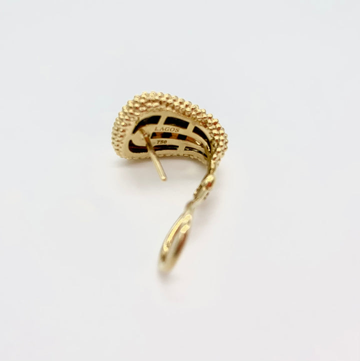 LAGOS BLACK &amp; GOLD CAVIAR HUGGIE EARRINGS
