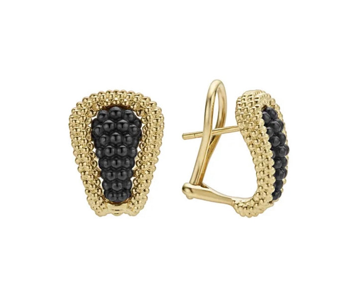 LAGOS BLACK &amp; GOLD CAVIAR HUGGIE EARRINGS