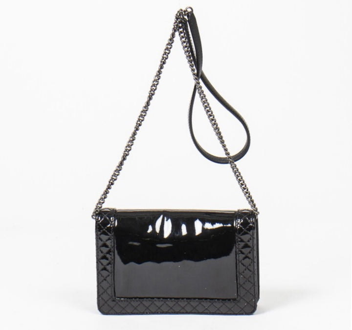 CHANEL REVERSO PATENT LEATHER LARGE BOY BAG