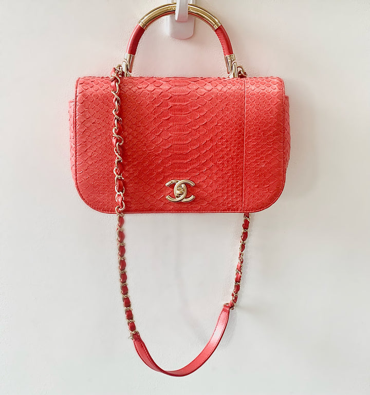 CHANEL RED PYTHON FLAP BAG