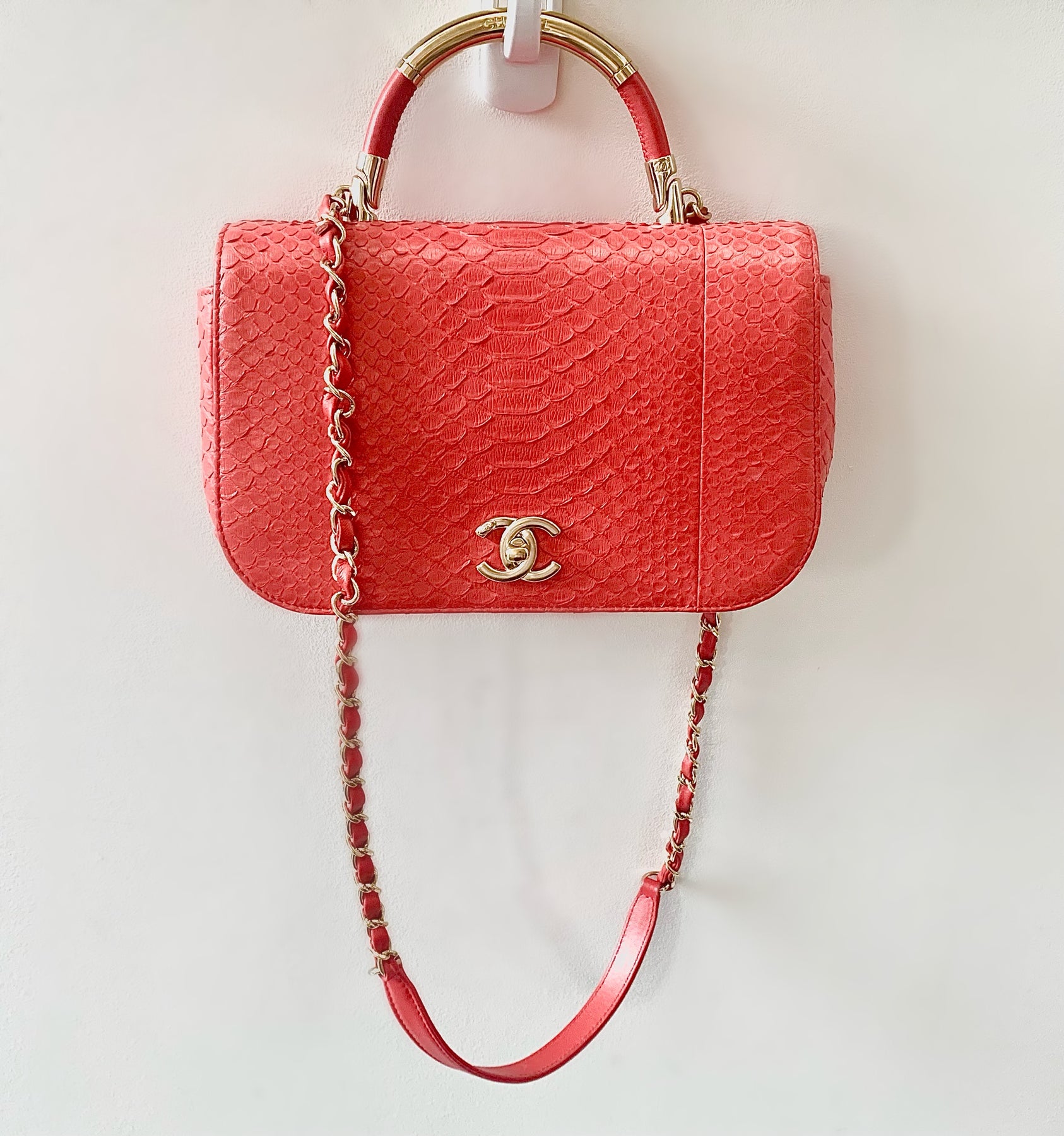 CHANEL RED PYTHON FLAP BAG – Caroline's Fashion Luxuries
