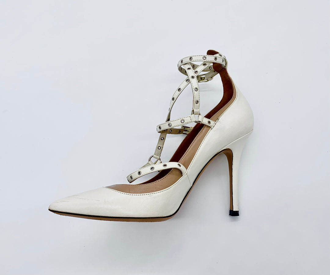 VALENTINO OFF-WHITE LEATHER STRAPPY HEELS