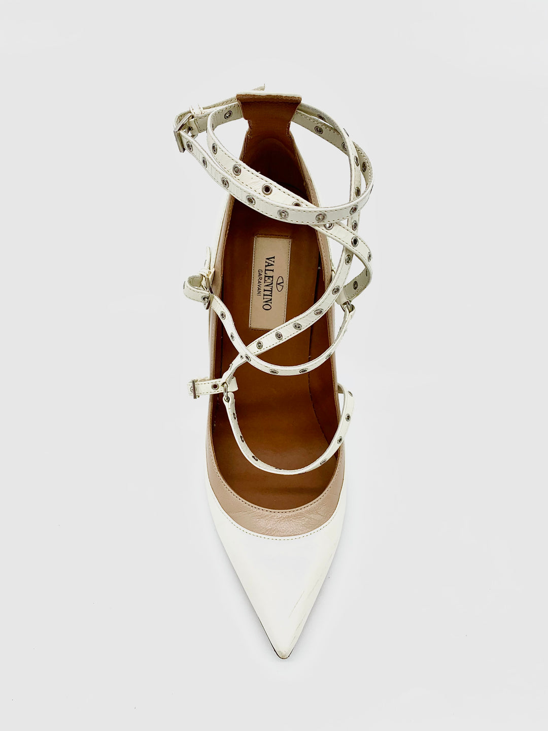 VALENTINO OFF-WHITE LEATHER STRAPPY HEELS