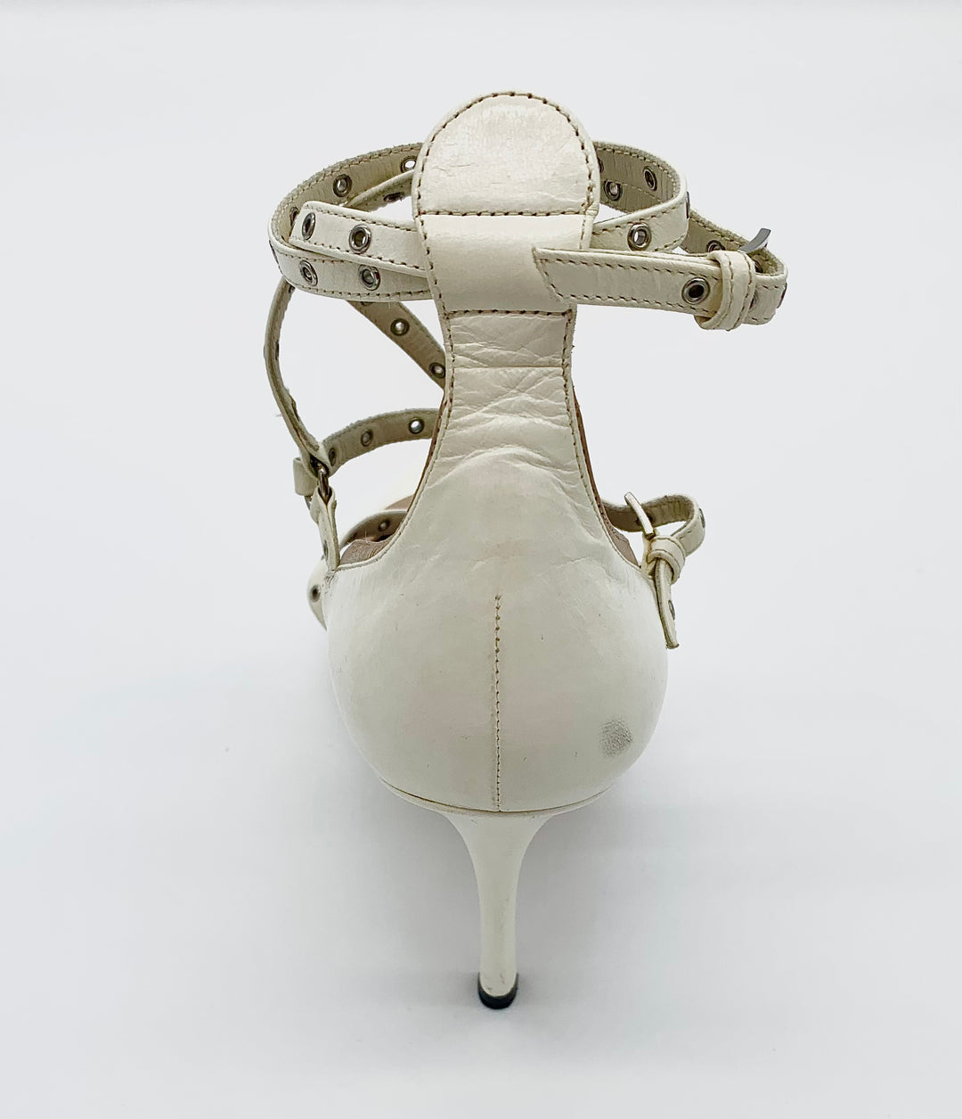 VALENTINO OFF-WHITE LEATHER STRAPPY HEELS