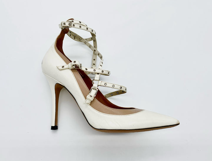 VALENTINO OFF-WHITE LEATHER STRAPPY HEELS