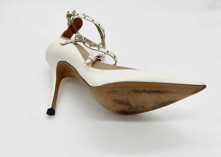 VALENTINO OFF-WHITE LEATHER STRAPPY HEELS