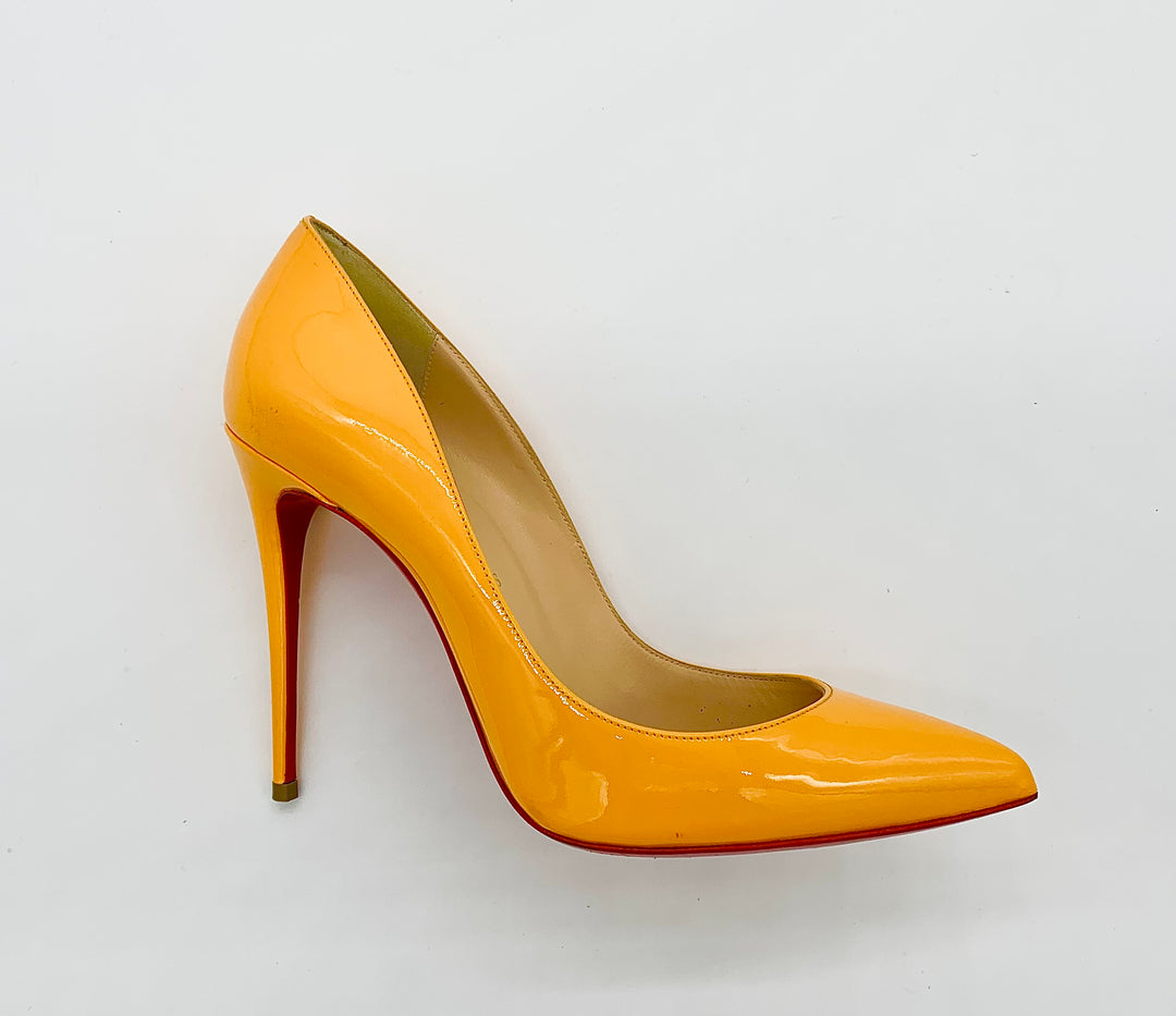 CHRISTIAN LOUBOUTIN ORANGE PATENT LEATHER PUMPS