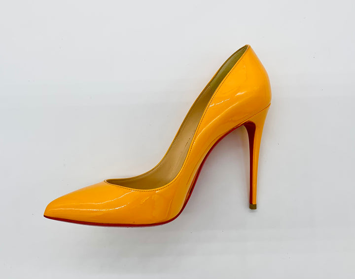 CHRISTIAN LOUBOUTIN ORANGE PATENT LEATHER PUMPS