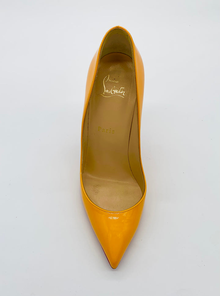 CHRISTIAN LOUBOUTIN ORANGE PATENT LEATHER PUMPS