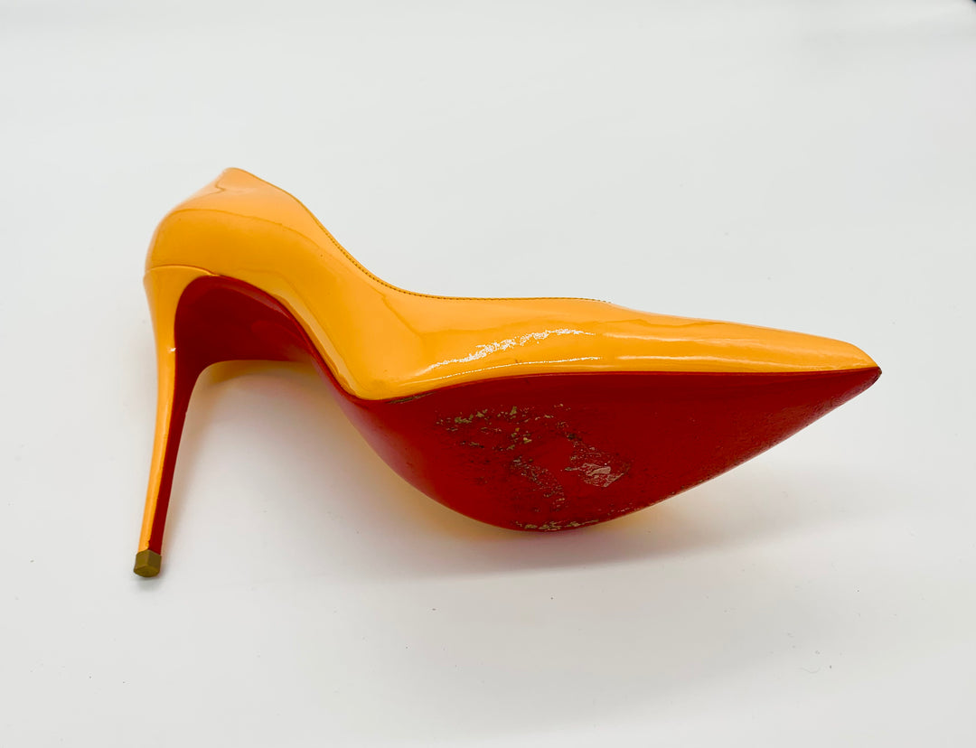 CHRISTIAN LOUBOUTIN ORANGE PATENT LEATHER PUMPS