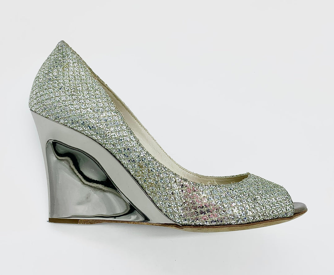 JIMMY CHOO BELLO GLITTER WEDGES