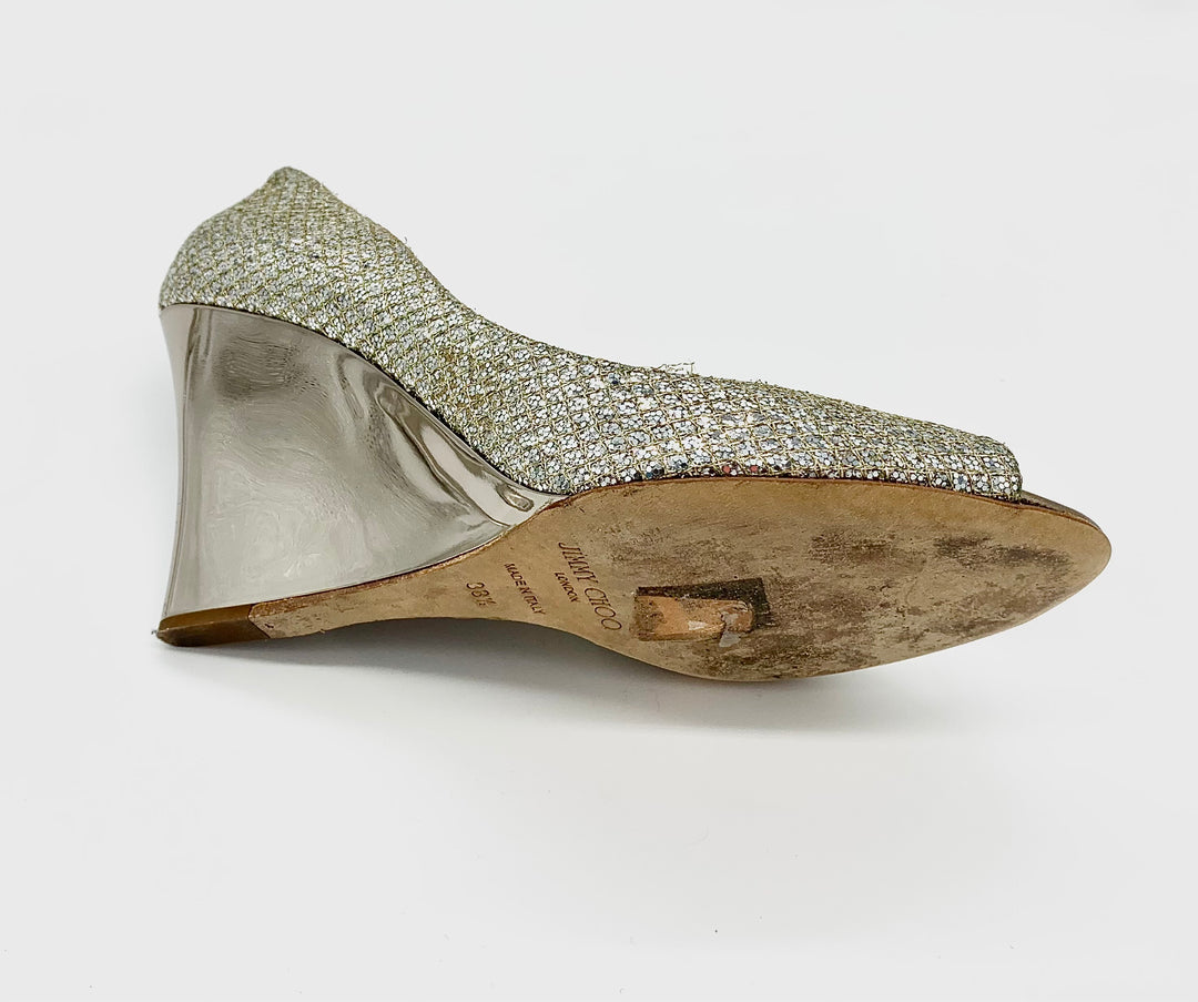 JIMMY CHOO BELLO GLITTER WEDGES