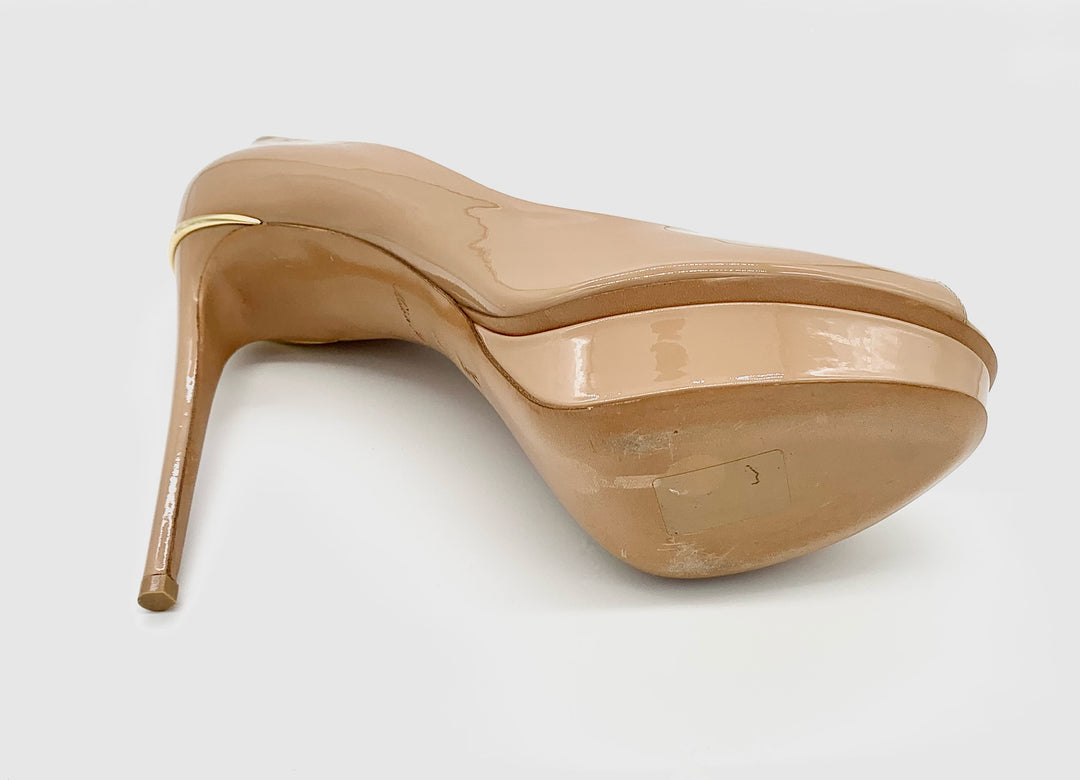 LOUIS VUITTON PATENT LEATHER PEEP TOE STILETTO PUMP