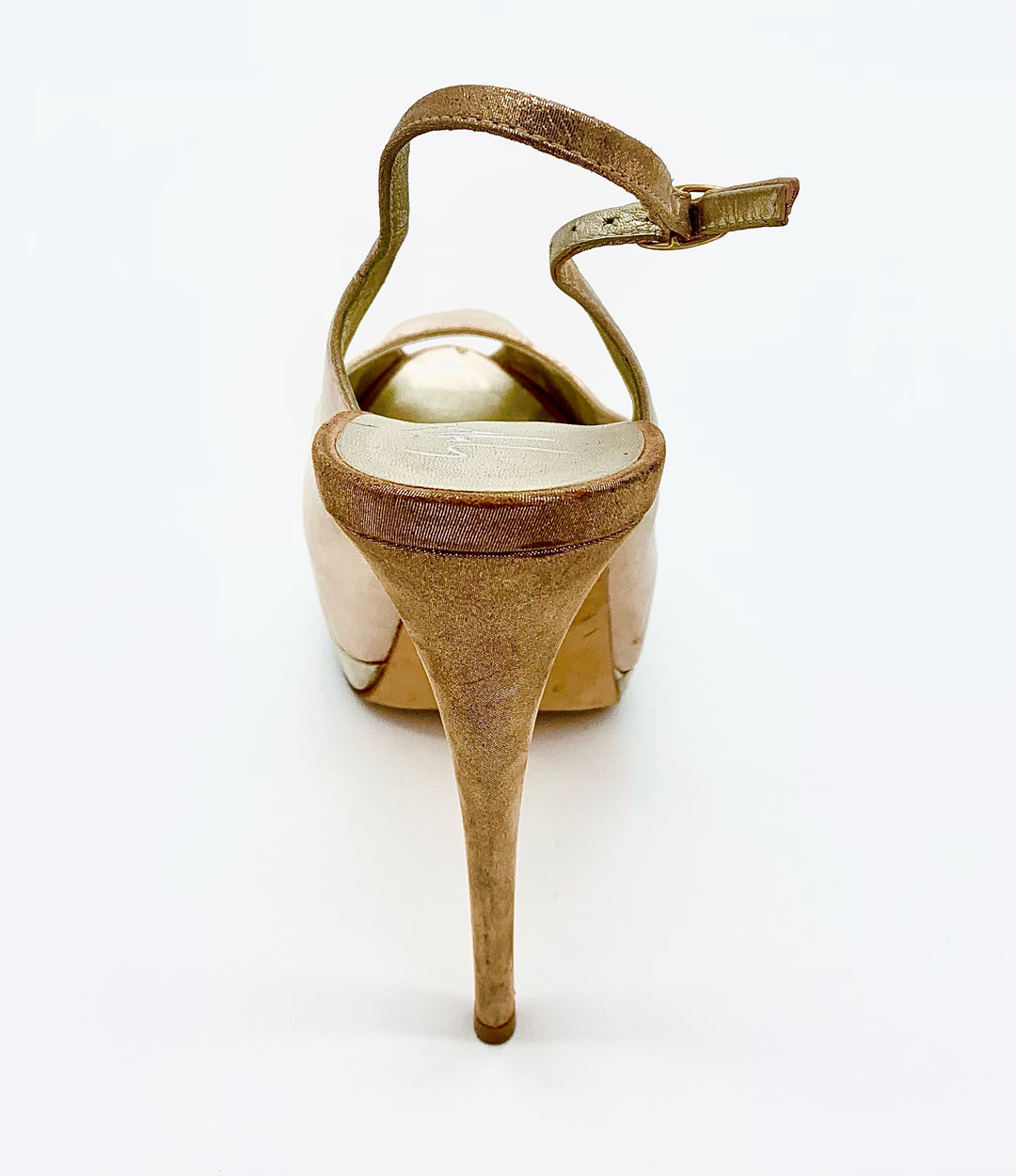 GIUSEPPE ZANOTTI ROSE GOLD LEATHER PEEP TOE SLINGBACK PUMPS