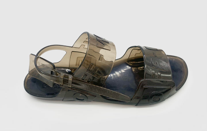 OFF-WHITE TRANSPARENT JELLY ZIP TIE SLINGBACK FLAT SANDALS