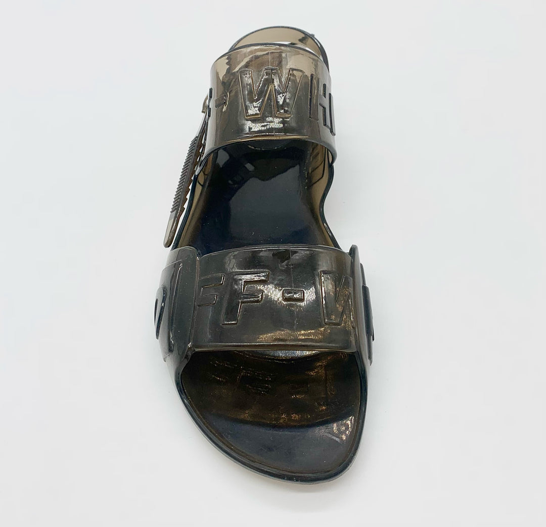 OFF-WHITE TRANSPARENT JELLY ZIP TIE SLINGBACK FLAT SANDALS