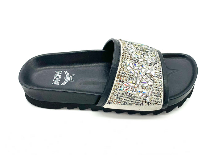 MCM CRYSTAL EMBELLISHED LOGO SLIDES