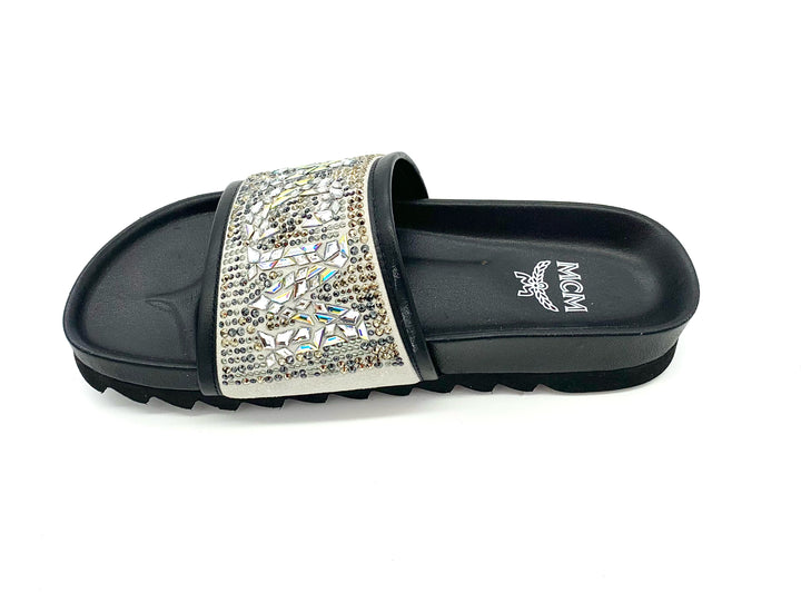 MCM CRYSTAL EMBELLISHED LOGO SLIDES