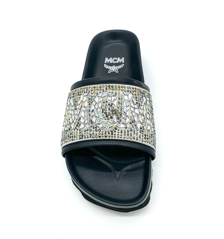MCM CRYSTAL EMBELLISHED LOGO SLIDES