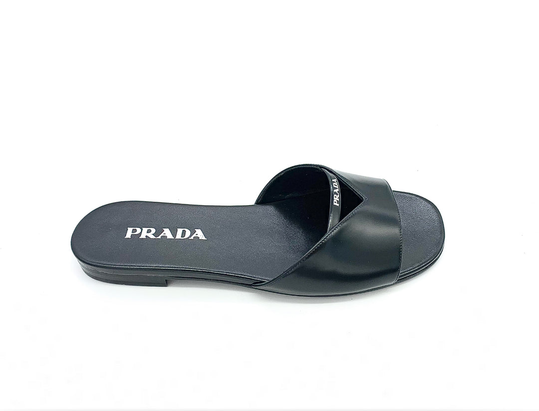 PRADA BRUSHED LEATHER CUT OUT SLIDES