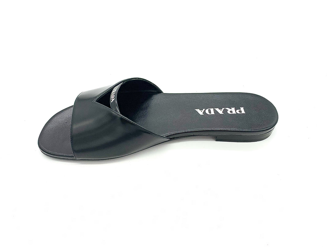 PRADA BRUSHED LEATHER CUT OUT SLIDES