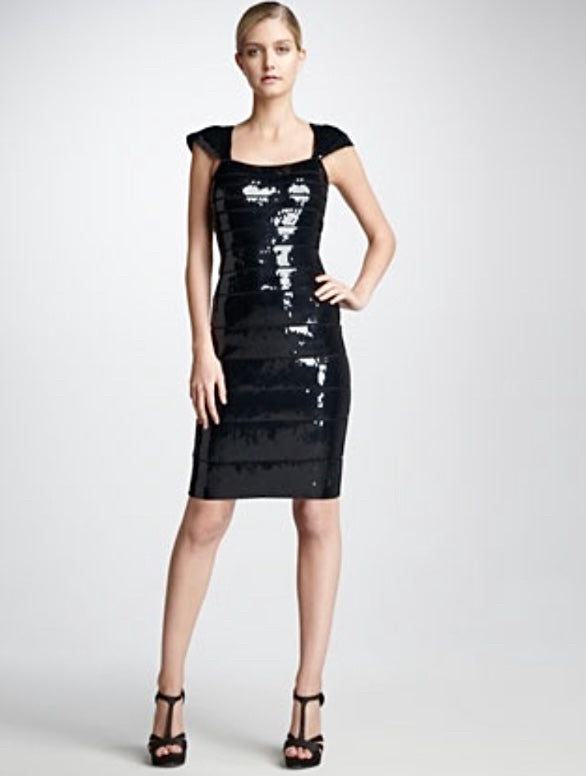 herve leger black sequin bandage dress Herve Leger Sequin Strapless Midi Dress - Black - 5% Off