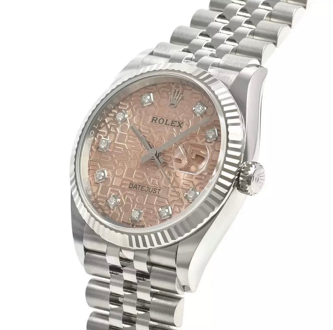 Rolex Datejust 36 Factory Salmon Jubilee Diamond Dial White Gold Fluted Bezel