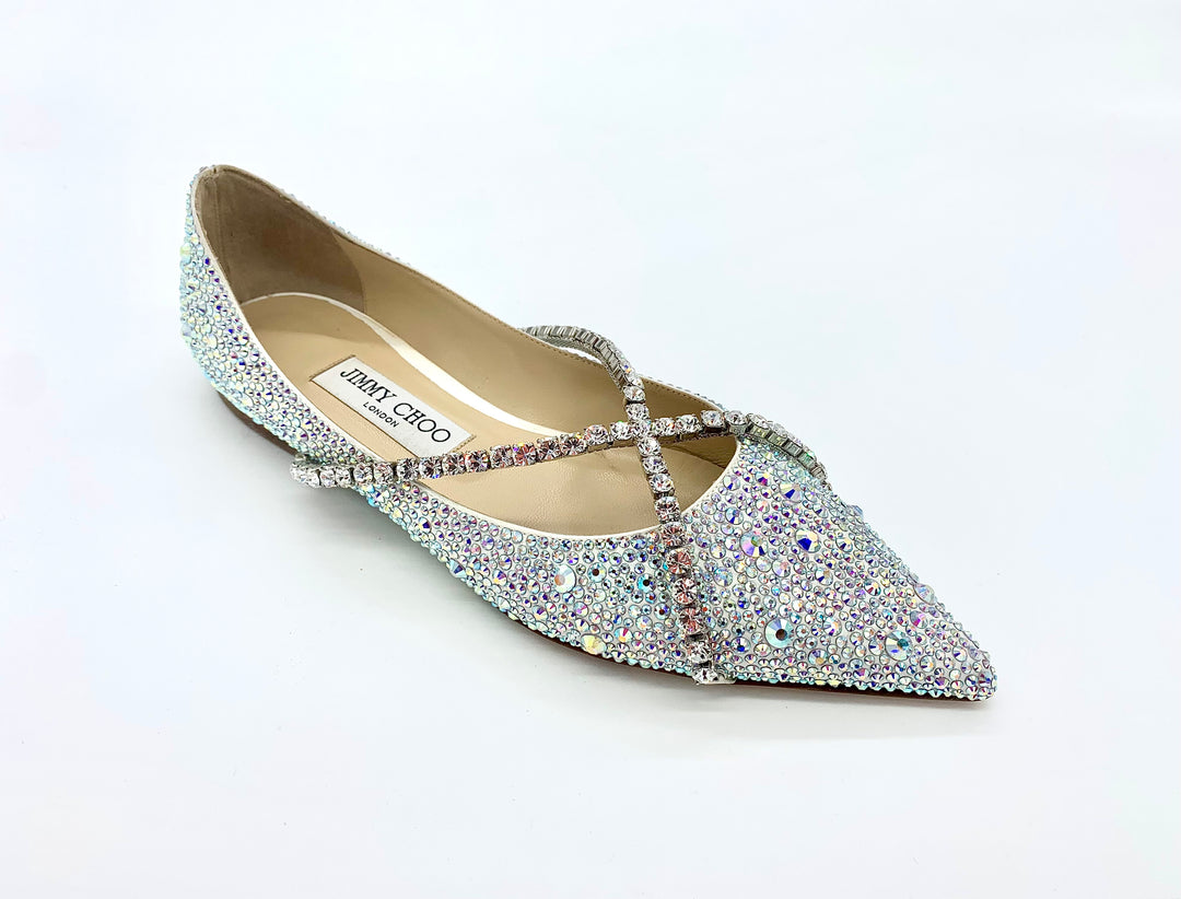 JIMMY CHOO GENEVI CRYSTAL EMBELLISHED FLATS