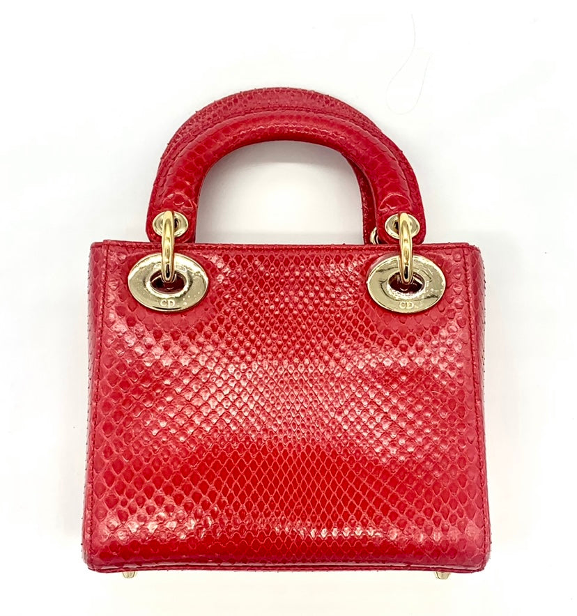 CHRISTIAN DIOR LADY DIOR MINI RED PYTHON BAG – Caroline's Fashion Luxuries