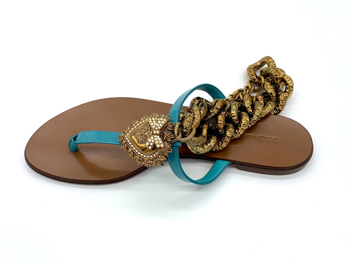 D &amp; G DEVOTION HEART EMBELLISHED CALFSKIN LEATHER FLAT MULES