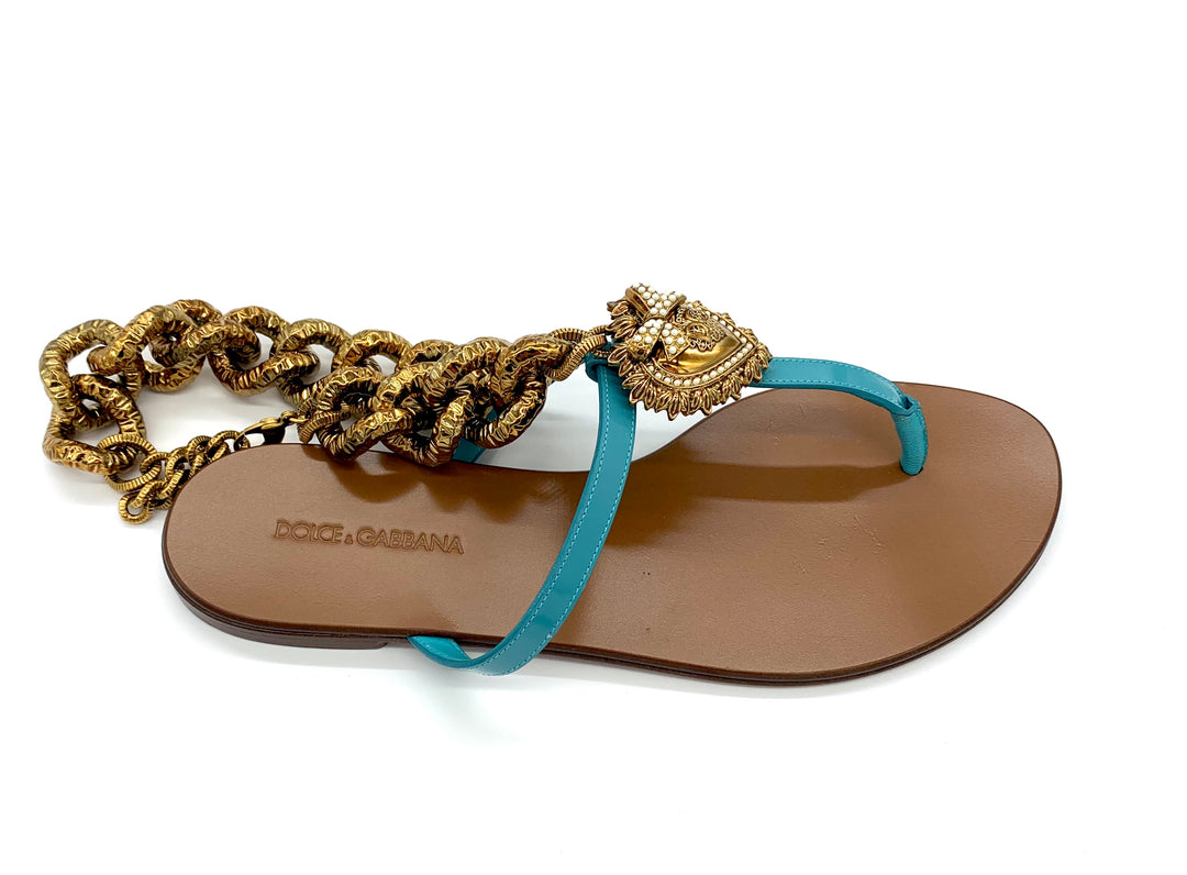 D &amp; G DEVOTION HEART EMBELLISHED CALFSKIN LEATHER FLAT MULES