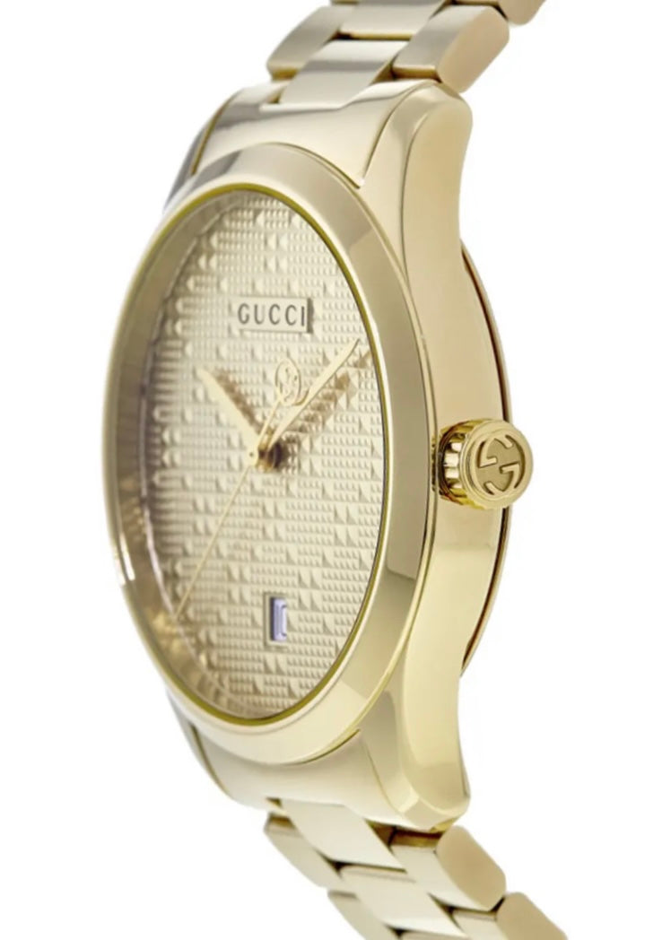 GUCCI G-TIMELESS YELLOW GOLD DIAMOND PATTERN DIAL WATCH