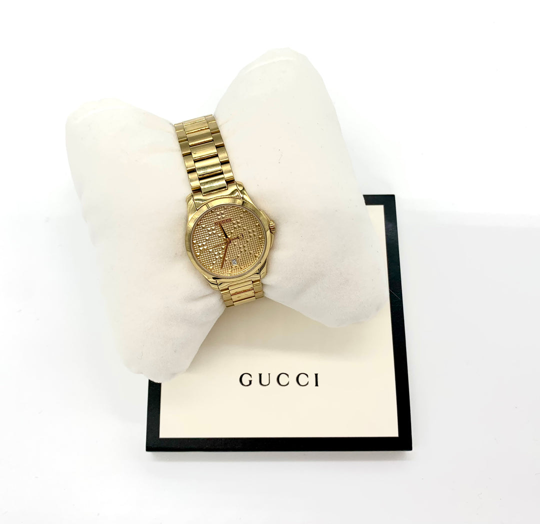 GUCCI G-TIMELESS YELLOW GOLD DIAMOND PATTERN DIAL WATCH