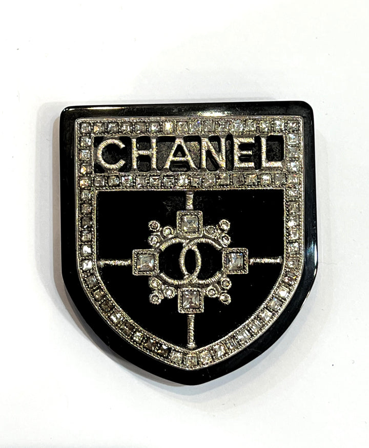 CHANEL CC Crystal Crest Shield Armor Brooch