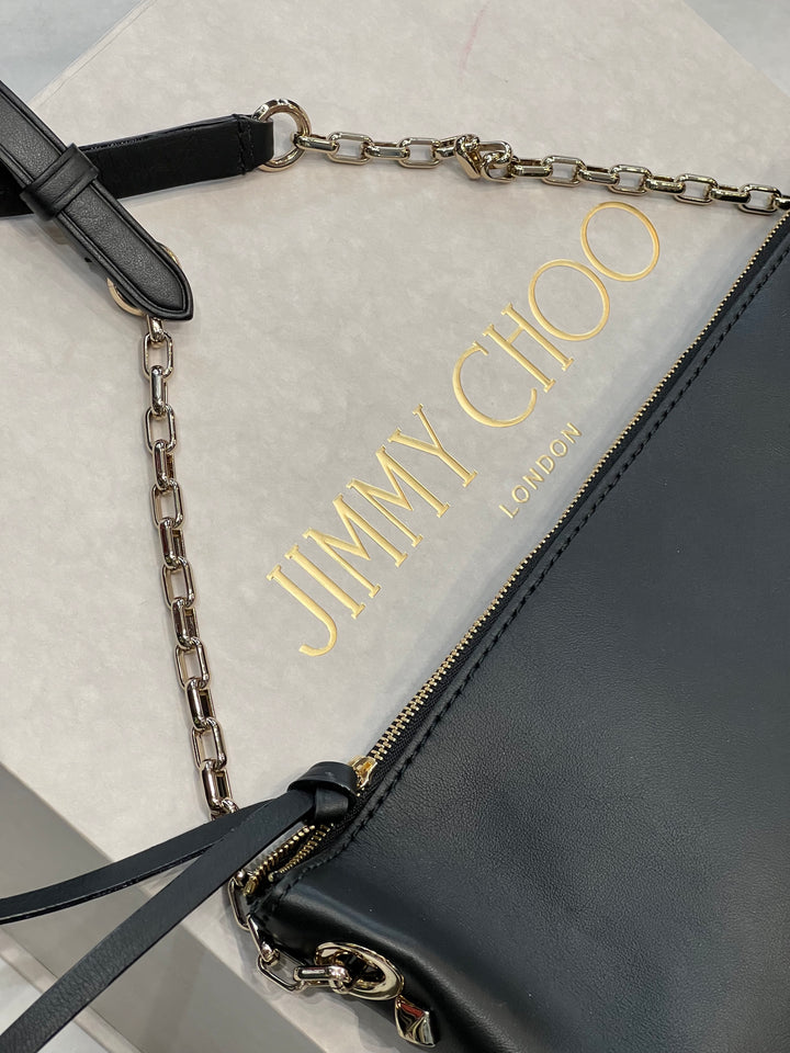 JIMMY CHOO LEATHER ZIP SHOULDER BAG