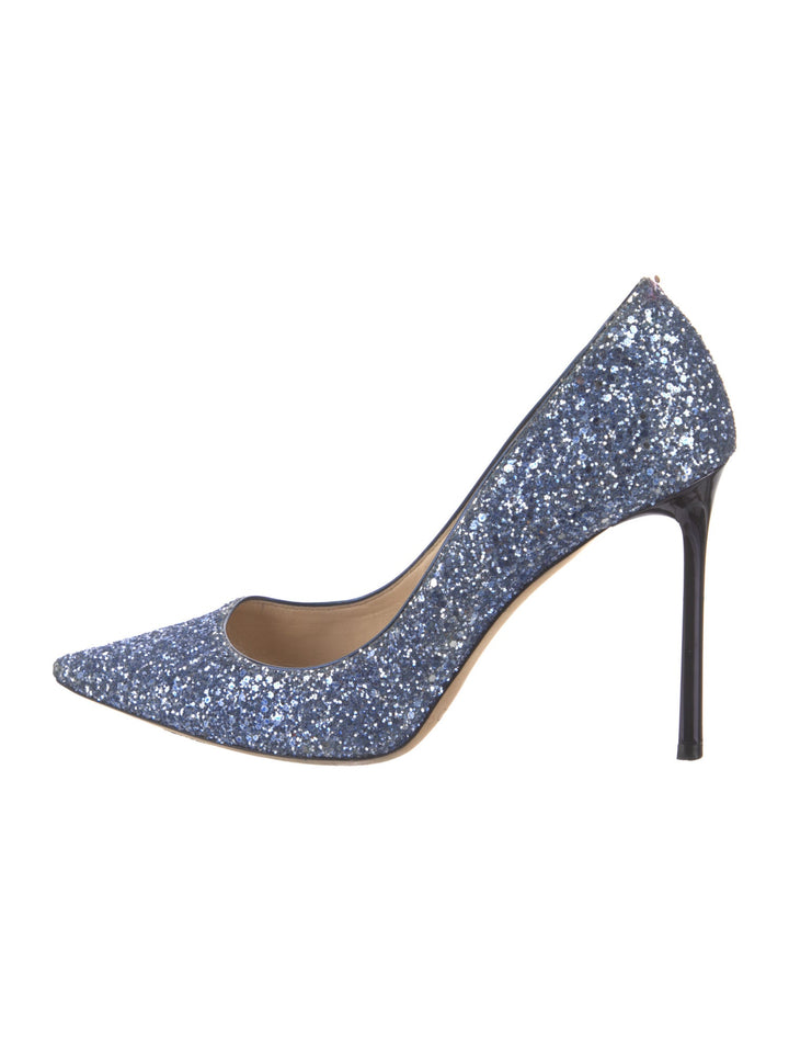 JIMMY CHOO ROMY 100 Glitter Dégradé Fabric Pointy Toe Pumps