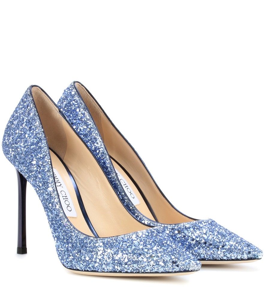 JIMMY CHOO ROMY 100 Glitter Dégradé Fabric Pointy Toe Pumps