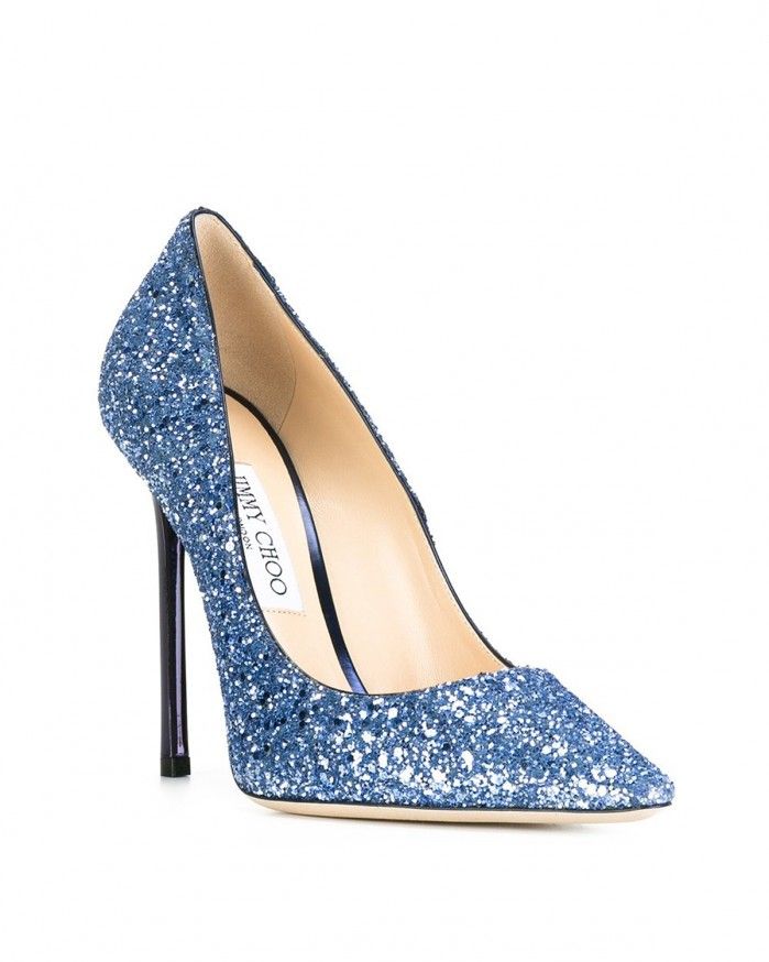 JIMMY CHOO ROMY 100 Glitter Dégradé Fabric Pointy Toe Pumps