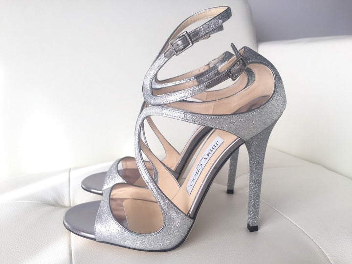JIMMY CHOO LANCE GLITTER STRAPPY SANDALS