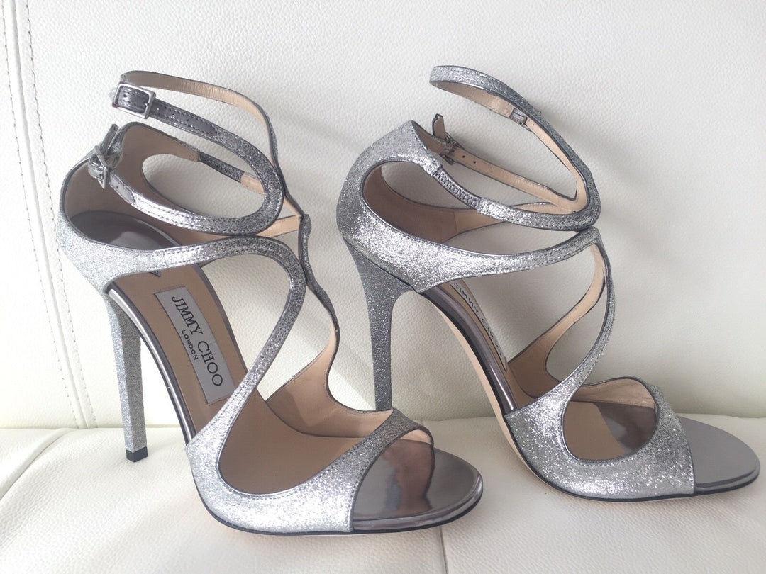 JIMMY CHOO LANCE GLITTER STRAPPY SANDALS